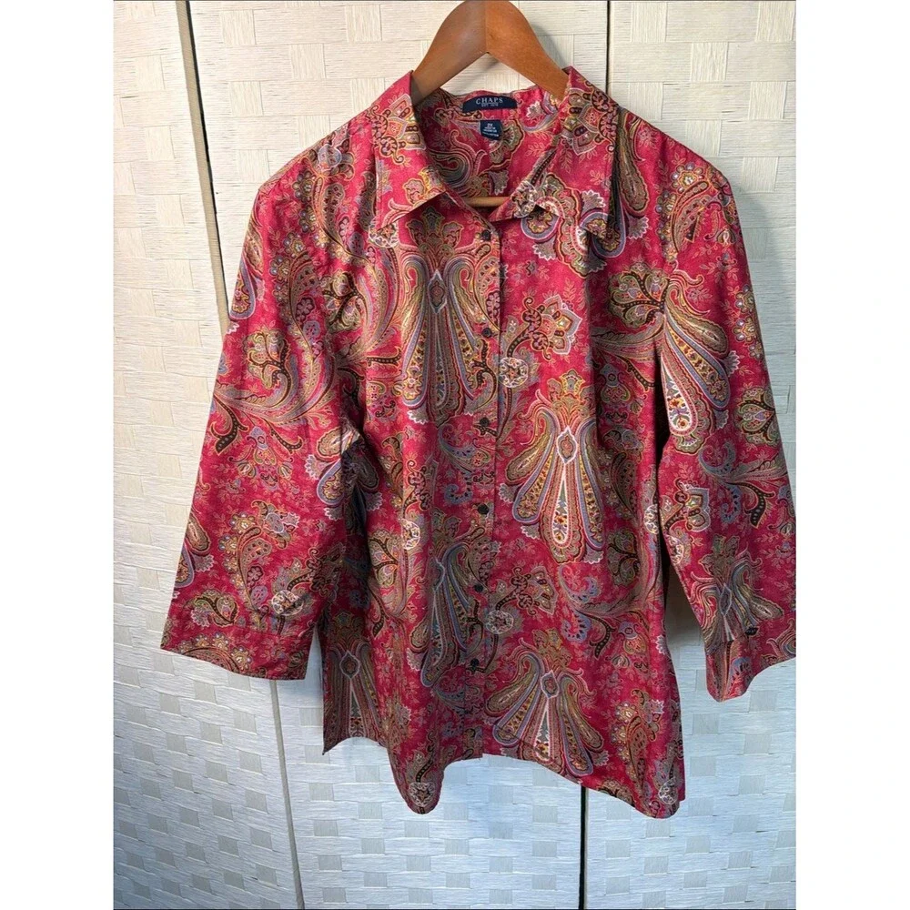Chaps Floral Button Down Blouse Women’s Size XL 100% Cotton